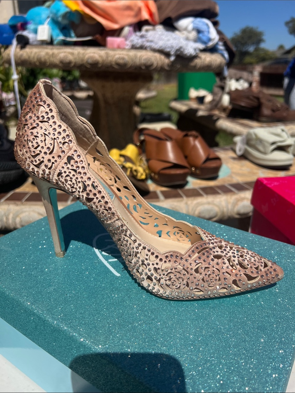 Betsey Johnson Rose Gold Laser-Cut Crystal Stiletto Pump